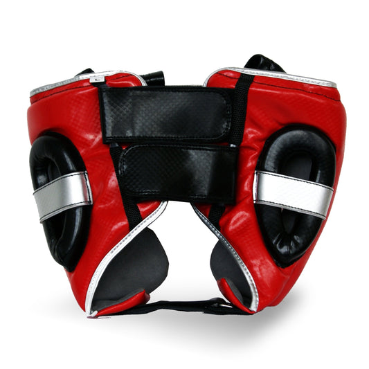 Red and Silver Boxing Head guard reverse studio photo