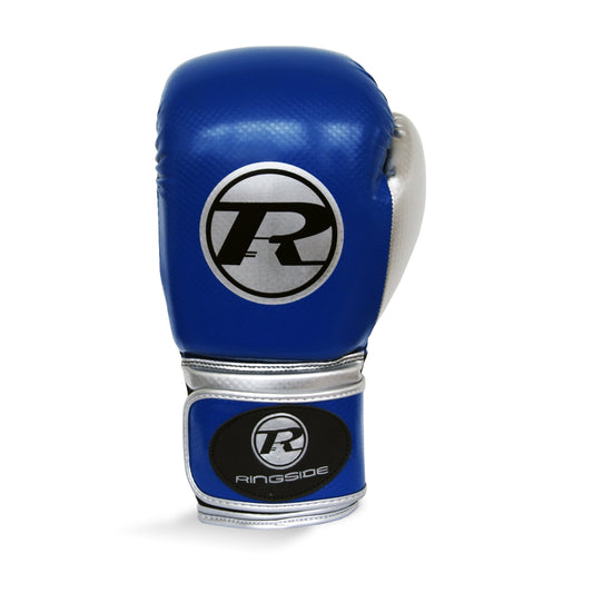 Blue and Silver Boxing Glove with R logo. Photographed from the front